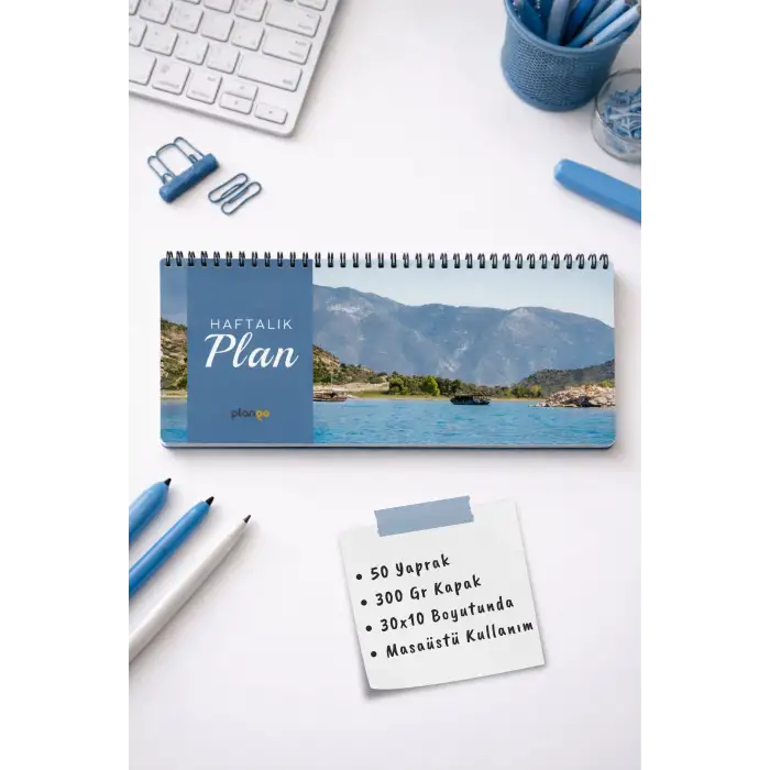 Tarihsiz Spiralli Haftalık Masaüstü Planlayıcı - DENİZ - 10x30 cm Plango