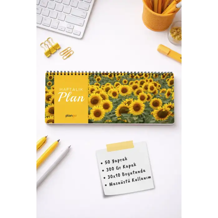 Tarihsiz Spiralli Haftalık Masaüstü Planlayıcı - AYÇİÇEĞİ - 10x30 cm Plango