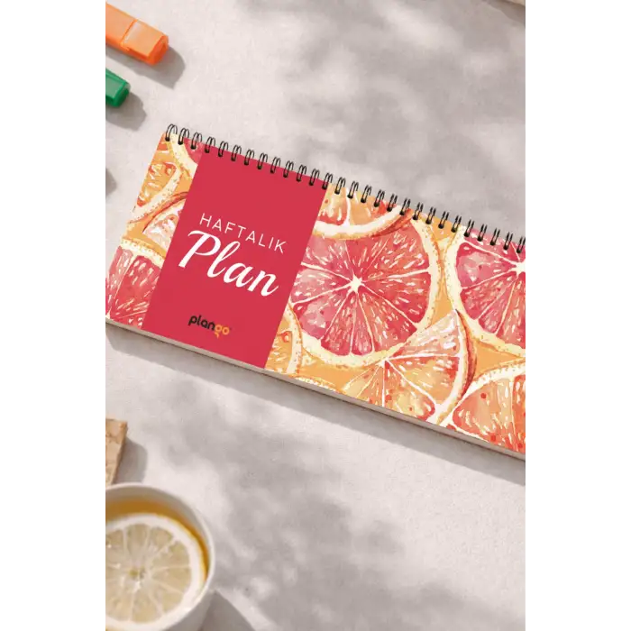 Tarihsiz Spiralli Haftalık Masaüstü Planlayıcı - PORTAKAL - 10x30 cm Plango