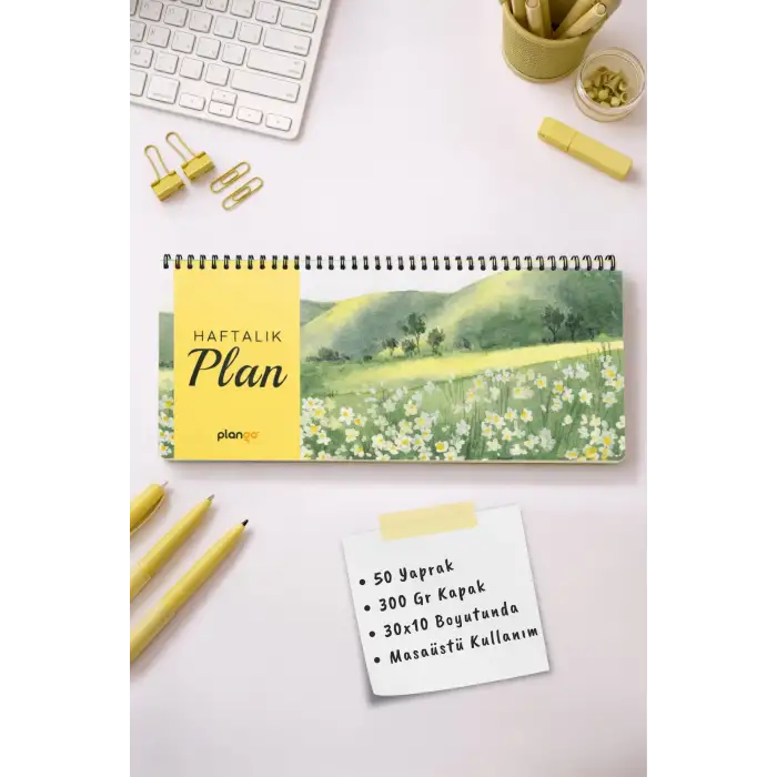 Tarihsiz Spiralli Haftalık Masaüstü Planlayıcı - PAPATYA - 10x30 cm Plango
