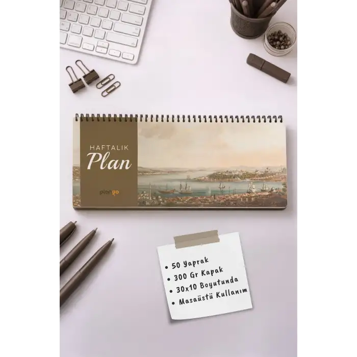 Tarihsiz Spiralli Haftalık Masaüstü Planlayıcı - İSTANBUL BOĞAZI - 10x30 cm Plango