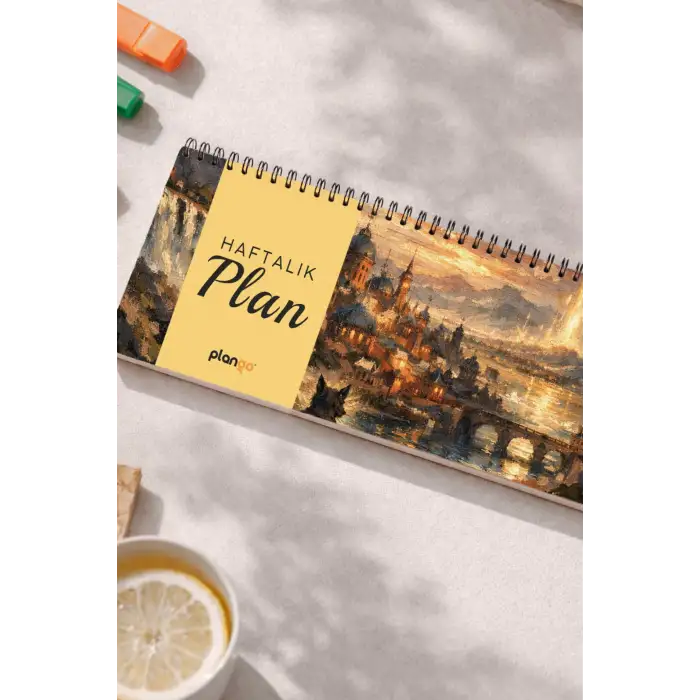 Tarihsiz Spiralli Haftalık Masaüstü Planlayıcı - ŞEHİRDE GECE - 10x30 cm Plango
