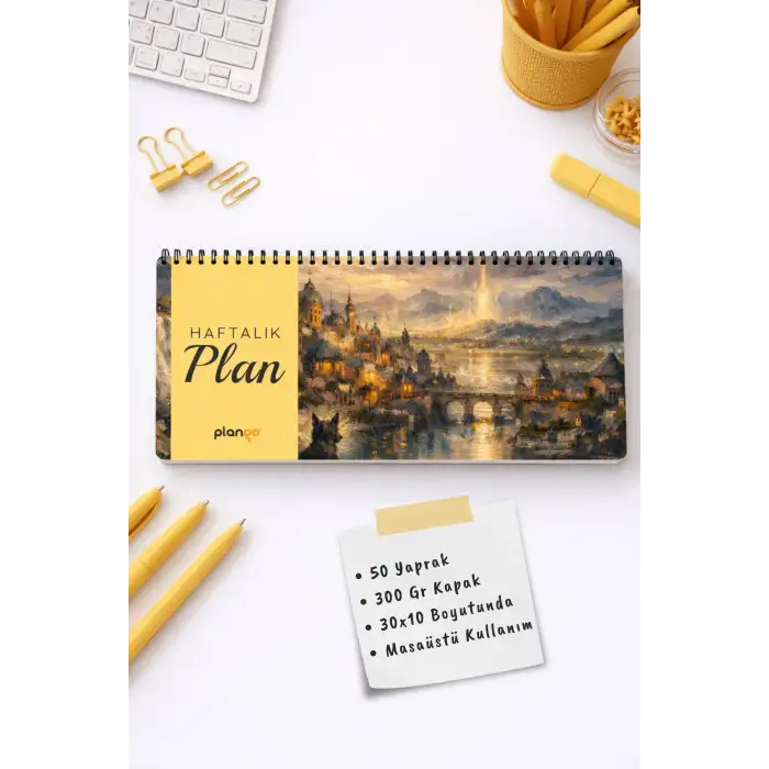 Tarihsiz Spiralli Haftalık Masaüstü Planlayıcı - ŞEHİRDE GECE - 10x30 cm Plango