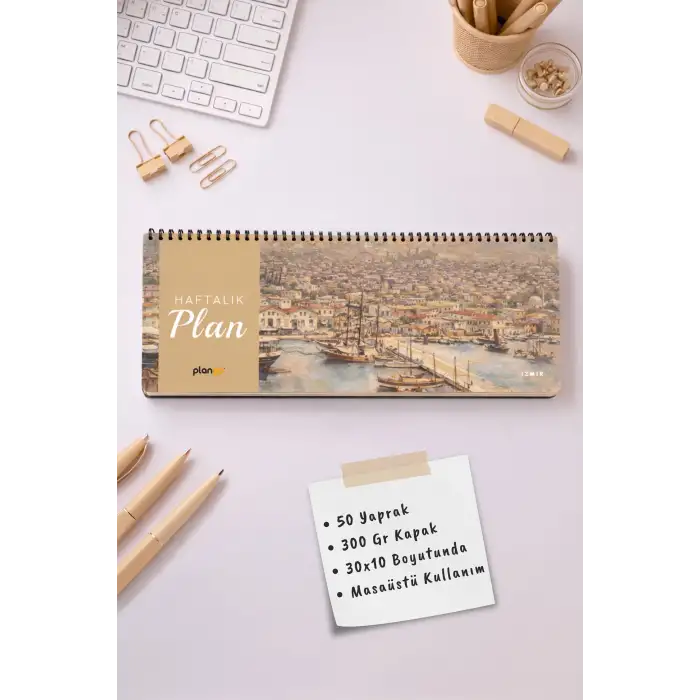 Tarihsiz Spiralli Haftalık Masaüstü Planlayıcı - İZMİR - 10x30 cm Plango