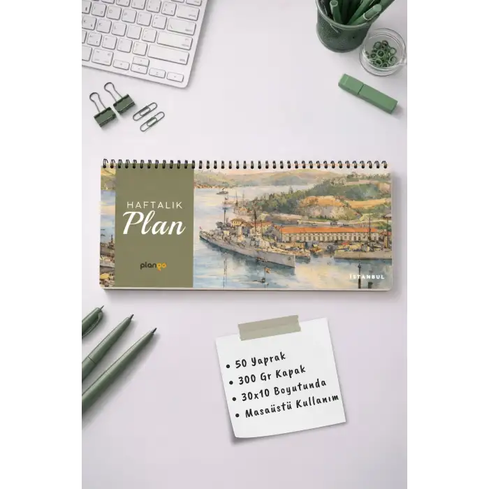 Tarihsiz Spiralli Haftalık Masaüstü Planlayıcı - İSTANBUL - 10x30 cm Plango