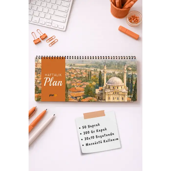 Tarihsiz Spiralli Haftalık Masaüstü Planlayıcı - BURSA - 10x30 cm Plango