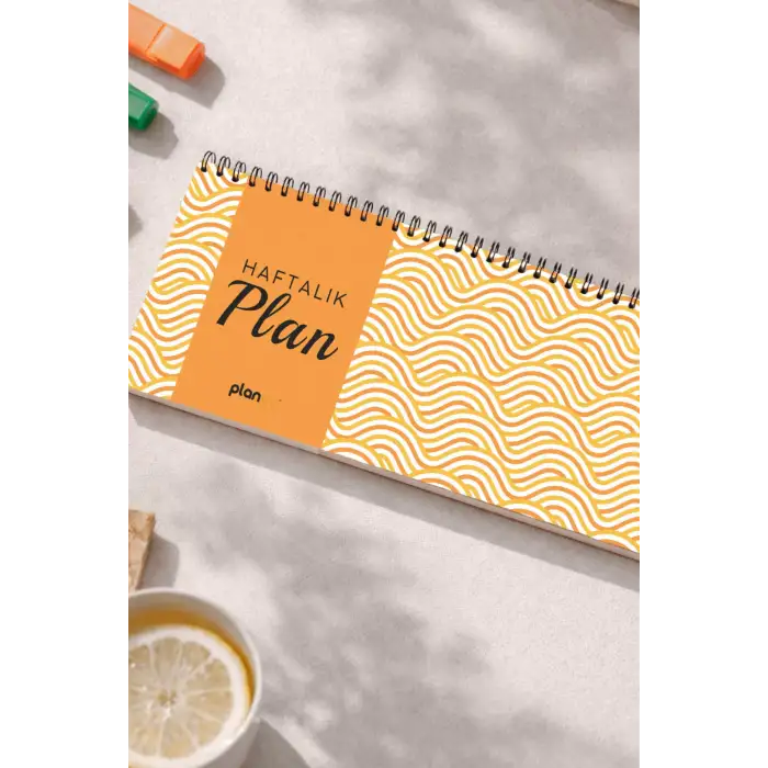 Tarihsiz Spiralli Haftalık Masaüstü Planlayıcı - SARI DALGALAR - 10x30 cm Plango