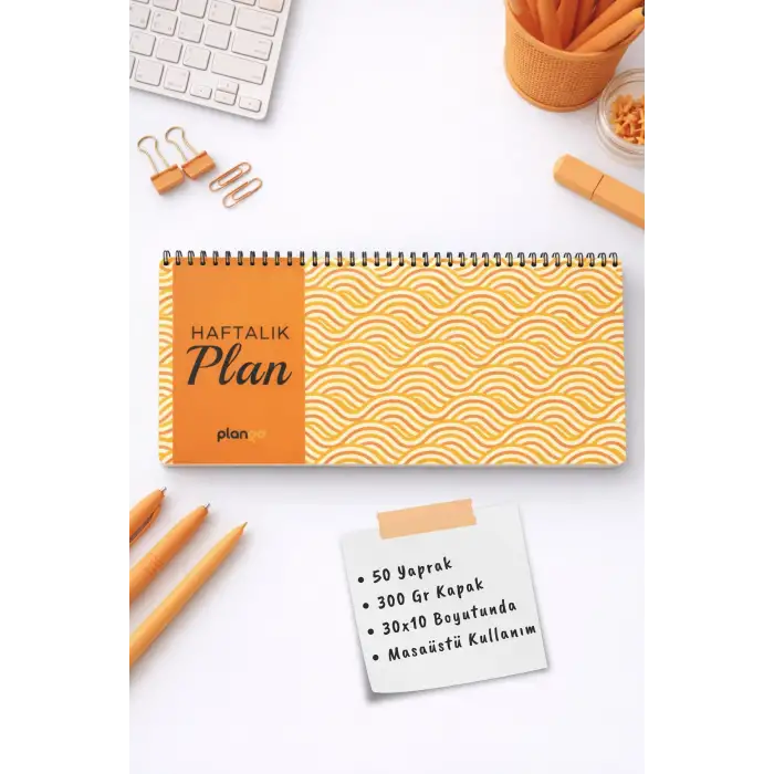 Tarihsiz Spiralli Haftalık Masaüstü Planlayıcı - SARI DALGALAR - 10x30 cm Plango