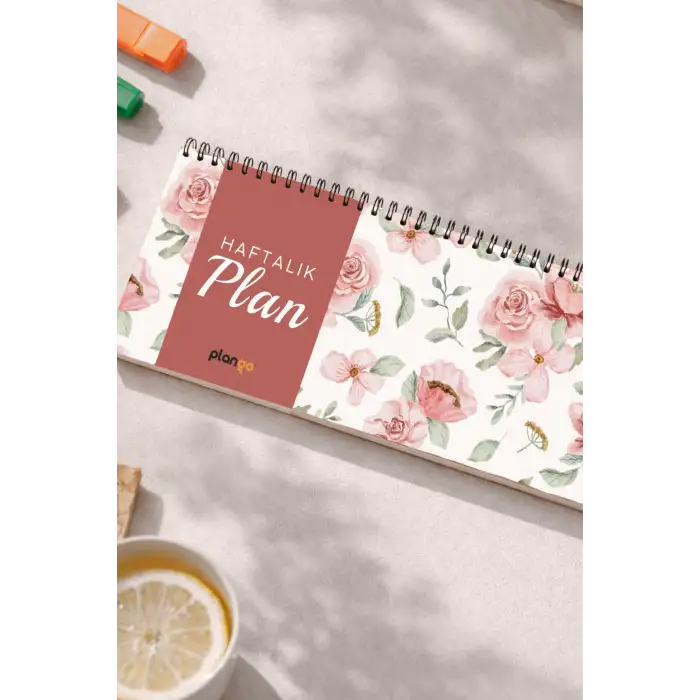 Tarihsiz Spiralli Haftalık Masaüstü Planlayıcı - GÜL - 10x30 cm Plango