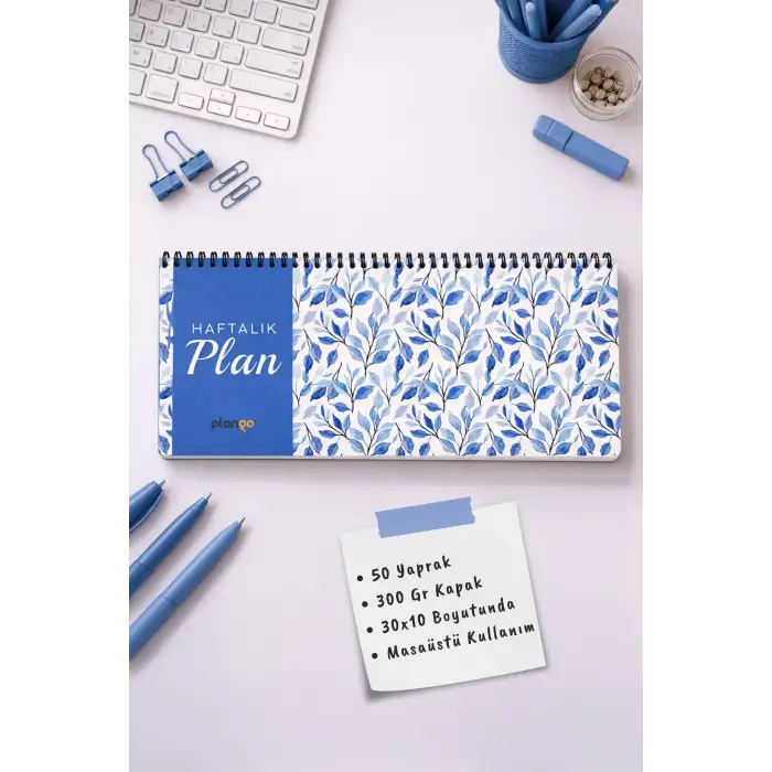 Tarihsiz Spiralli Haftalık Masaüstü Planlayıcı - YAPRAKLAR - 10x30 cm Plango