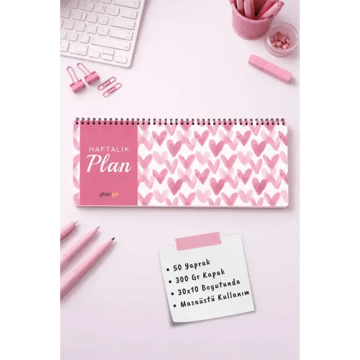 Tarihsiz Spiralli Haftalık Masaüstü Planlayıcı - KALPLER - 10x30 cm Plango