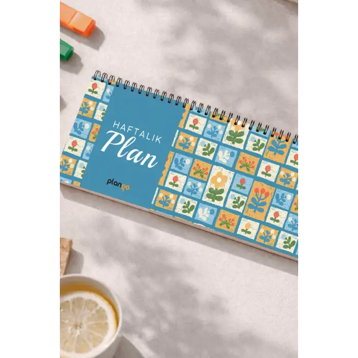 Tarihsiz Spiralli Haftalık Masaüstü Planlayıcı - KUTU ÇİÇEKLER - 10x30 cm Plango