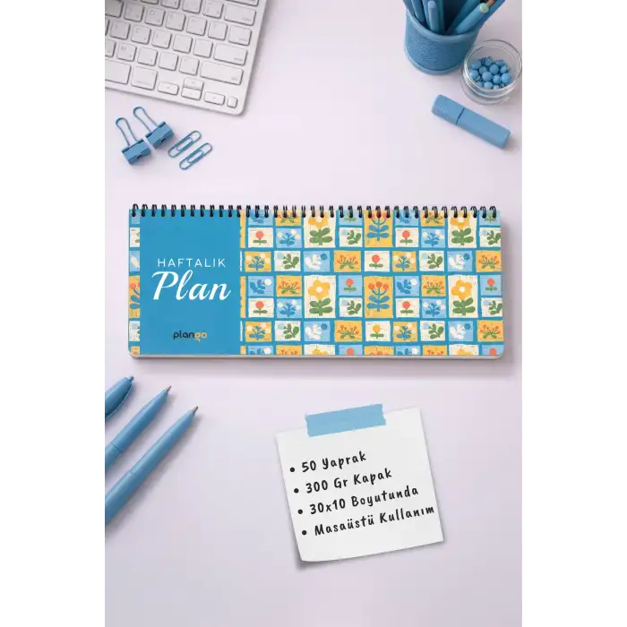 Tarihsiz Spiralli Haftalık Masaüstü Planlayıcı - KUTU ÇİÇEKLER - 10x30 cm Plango