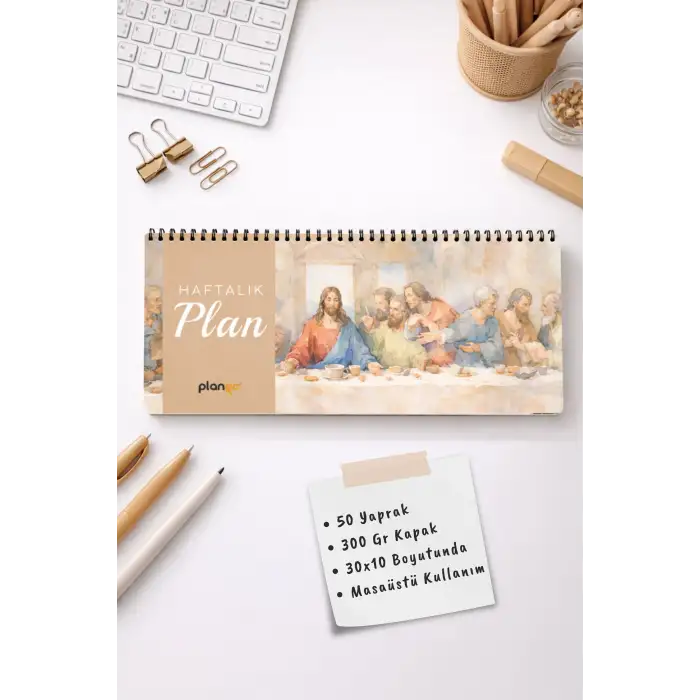 Tarihsiz Spiralli Haftalık Masaüstü Planlayıcı - SON AKŞAM YEMEĞİ - 10x30 cm Plango