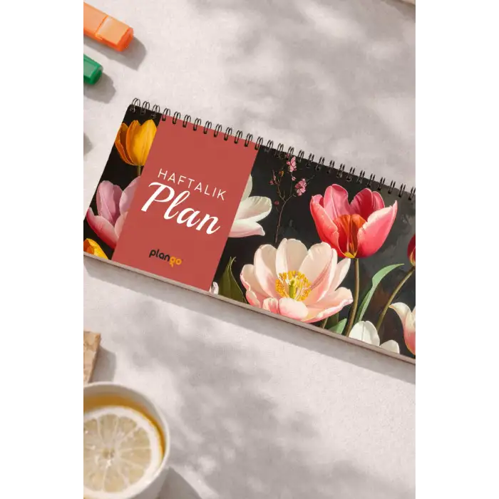 Tarihsiz Spiralli Haftalık Masaüstü Planlayıcı - LALE  - 10x30 cm Plango