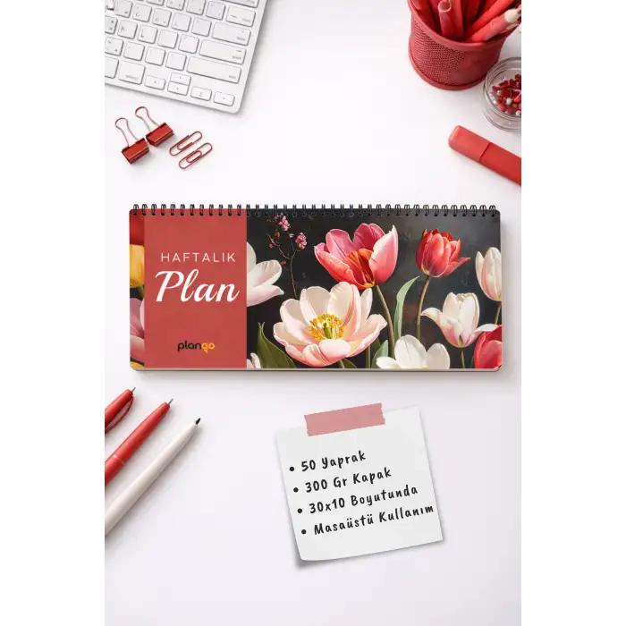 Tarihsiz Spiralli Haftalık Masaüstü Planlayıcı - LALE  - 10x30 cm Plango