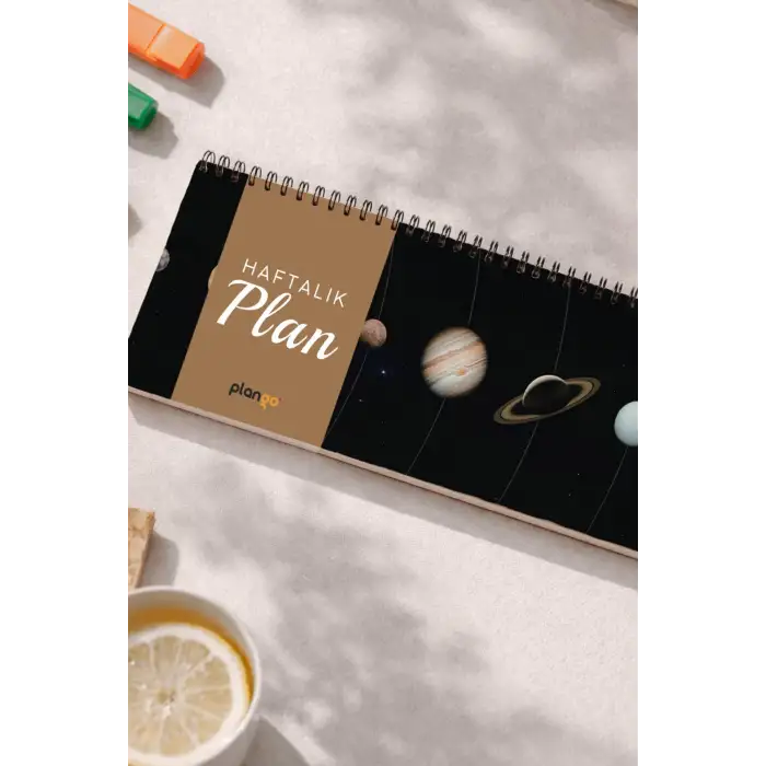 Tarihsiz Spiralli Haftalık Masaüstü Planlayıcı - GÜNEŞ SİSTEMİ  - 10x30 cm Plango