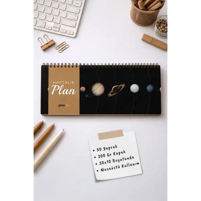 Tarihsiz Spiralli Haftalık Masaüstü Planlayıcı - GÜNEŞ SİSTEMİ  - 10x30 cm Plango