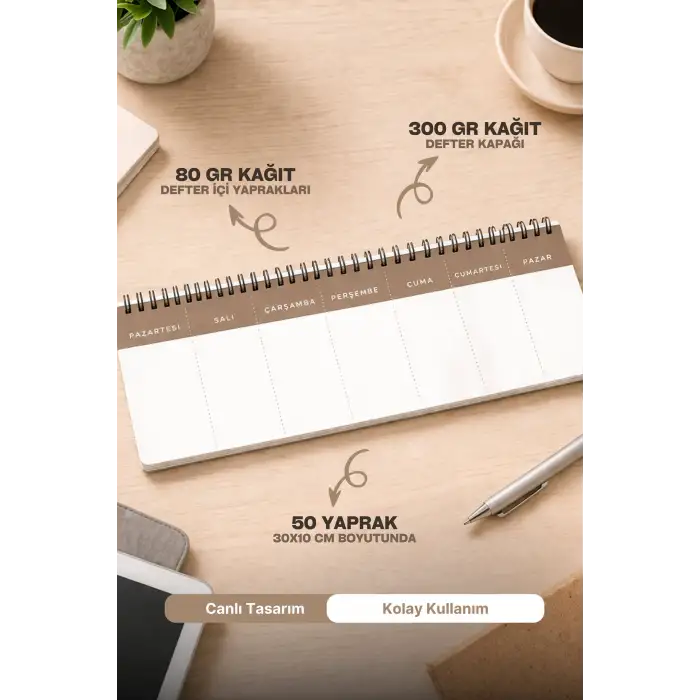Tarihsiz Spiralli Haftalık Masaüstü Planlayıcı - GECE DEVRİYESİ  - 10x30 cm Plango