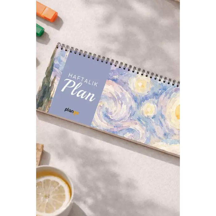 Tarihsiz Spiralli Haftalık Masaüstü Planlayıcı - MAVİ SULU BOYA  - 10x30 cm Plango