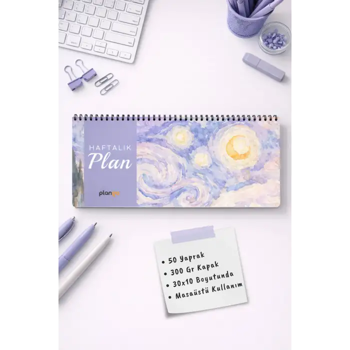 Tarihsiz Spiralli Haftalık Masaüstü Planlayıcı - MAVİ SULU BOYA  - 10x30 cm Plango