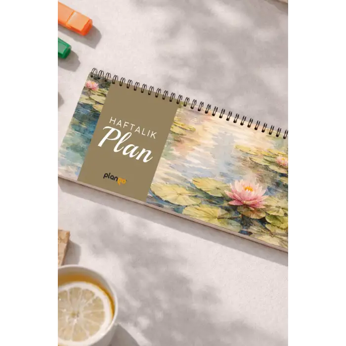 Tarihsiz Spiralli Haftalık Masaüstü Planlayıcı - NİLÜFER LOTUS  - 10x30 cm Plango