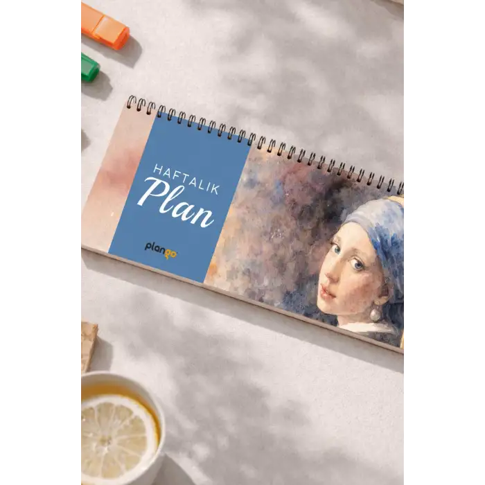 Tarihsiz Spiralli Haftalık Masaüstü Planlayıcı - İNCİ KÜPELİ KIZ - 10x30 cm Plango
