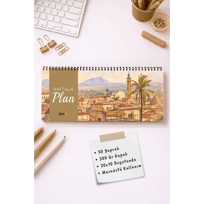 Tarihsiz Spiralli Haftalık Masaüstü Planlayıcı - ADANA - 10x30 cm Plango