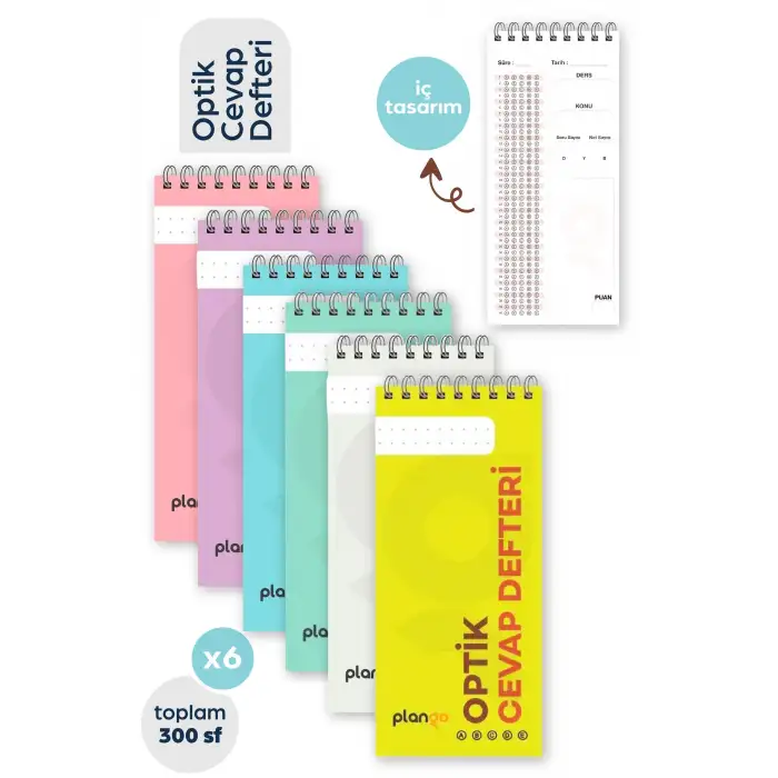 Optik Cevap Defteri TÜM RENKLER (6 Adet - 300 Sayfa) Sınava Hazırlık Optik Form Defteri - Plango