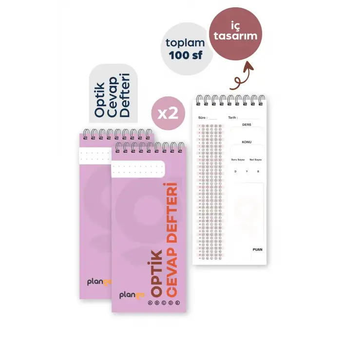 Optik Cevap Defteri MOR (2 Adet - 100 Sayfa) Sınava Hazırlık Optik Form Defteri - Plango