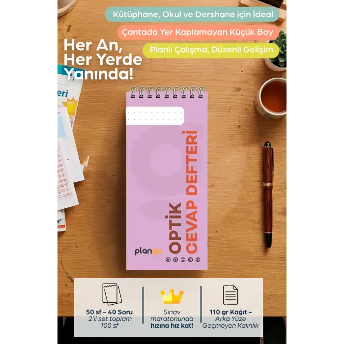 Optik Cevap Defteri MOR (2 Adet - 100 Sayfa) Sınava Hazırlık Optik Form Defteri - Plango