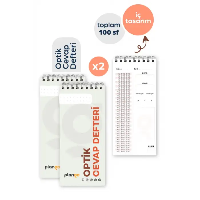 Optik Cevap Defteri KUM BEYAZI (2 Adet - 100 Sayfa) Sınava Hazırlık Optik Form Defteri - Plango