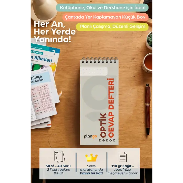 Optik Cevap Defteri KUM BEYAZI (2 Adet - 100 Sayfa) Sınava Hazırlık Optik Form Defteri - Plango