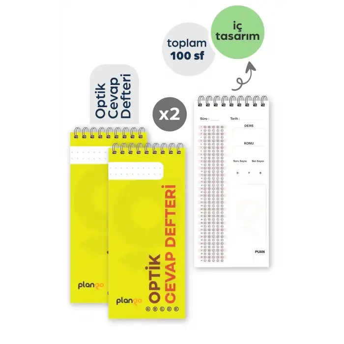Optik Cevap Defteri SARI (2 Adet - 100 Sayfa) Sınava Hazırlık Optik Form Defteri - Plango