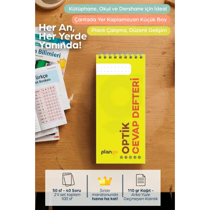 Optik Cevap Defteri SARI (2 Adet - 100 Sayfa) Sınava Hazırlık Optik Form Defteri - Plango