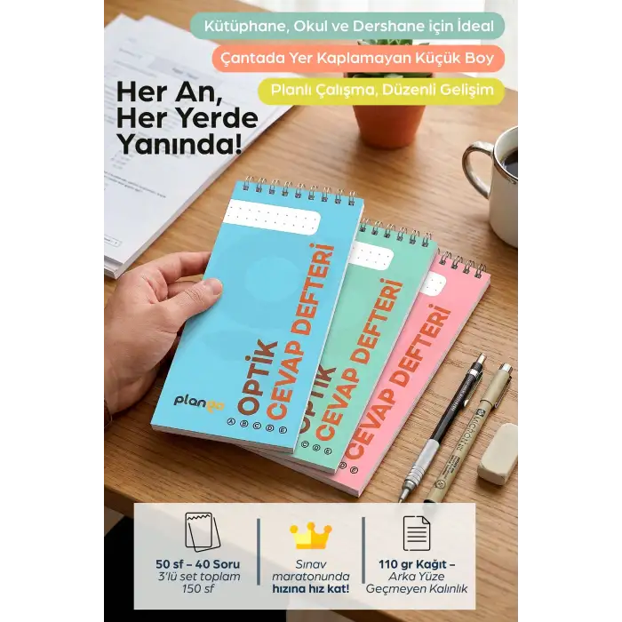 Optik Cevap Defteri KARMA (3 Adet - 150 Sayfa) Sınava Hazırlık Optik Form Defteri - Plango