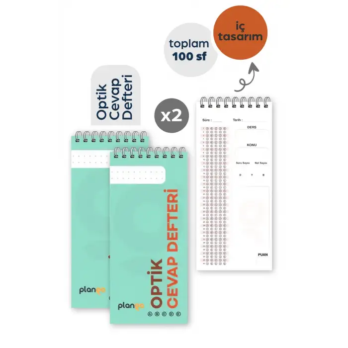 Optik Cevap Defteri YEŞİL (2 Adet - 100 Sayfa) Sınava Hazırlık Optik Form Defteri - Plango