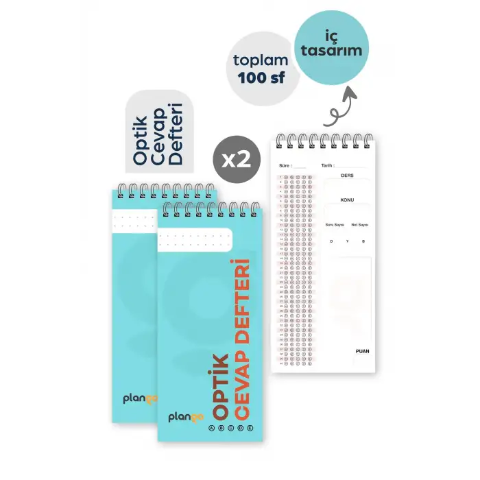Optik Cevap Defteri TURKUAZ (2 Adet - 100 Sayfa) Sınava Hazırlık Optik Form Defteri - Plango