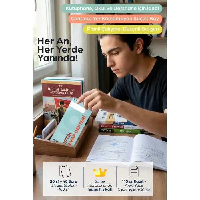 Optik Cevap Defteri TURKUAZ (2 Adet - 100 Sayfa) Sınava Hazırlık Optik Form Defteri - Plango