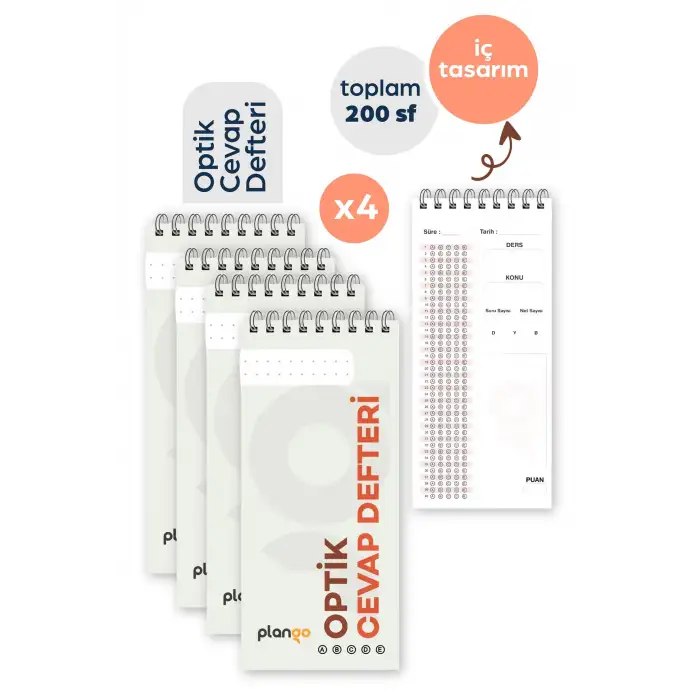 Optik Cevap Defteri KUM BEYAZI (4 Adet - 200 Sayfa) Sınava Hazırlık Optik Form Defteri - Plango
