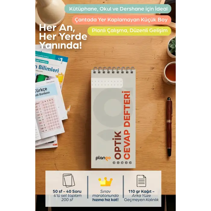 Optik Cevap Defteri KUM BEYAZI (4 Adet - 200 Sayfa) Sınava Hazırlık Optik Form Defteri - Plango