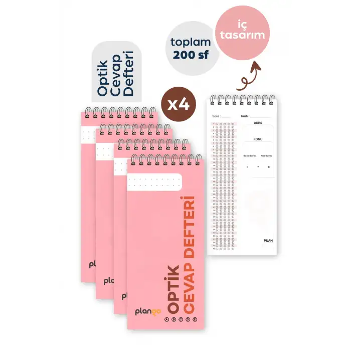 Optik Cevap Defteri PUDRA (4 Adet - 200 Sayfa) Sınava Hazırlık Optik Form Defteri - Plango