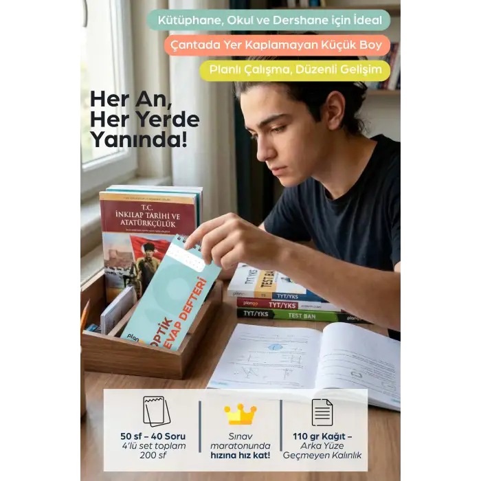 Optik Cevap Defteri TURKUAZ (4 Adet - 200 Sayfa) Sınava Hazırlık Optik Form Defteri - Plango