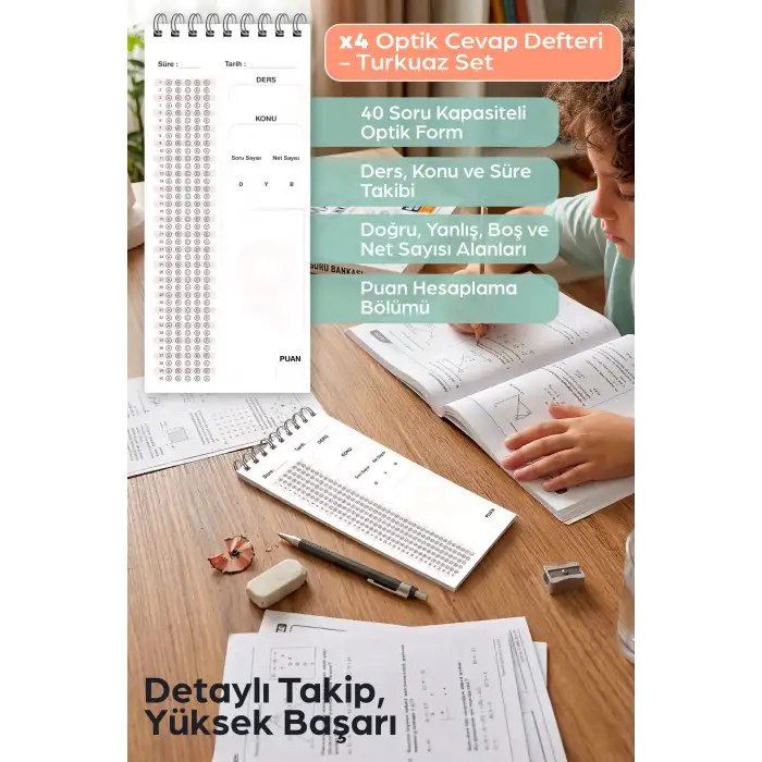 Optik Cevap Defteri TURKUAZ (4 Adet - 200 Sayfa) Sınava Hazırlık Optik Form Defteri - Plango