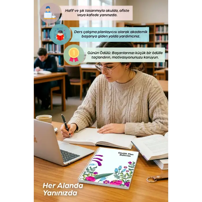 Çiçek Bahçesi Spiralli Günlük Planlama Defteri -  Planlayıcı Defter