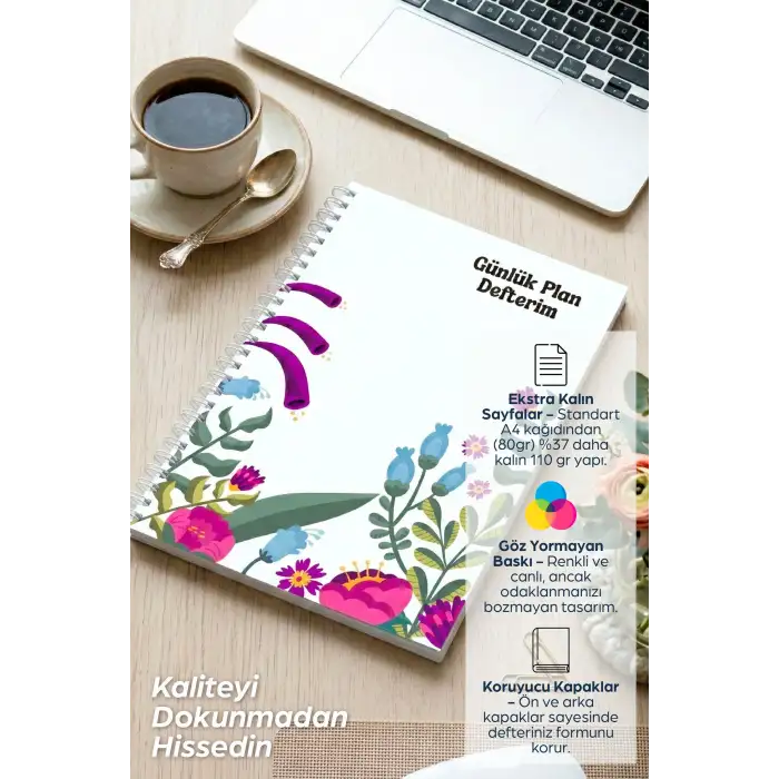 Çiçek Bahçesi Spiralli Günlük Planlama Defteri -  Planlayıcı Defter