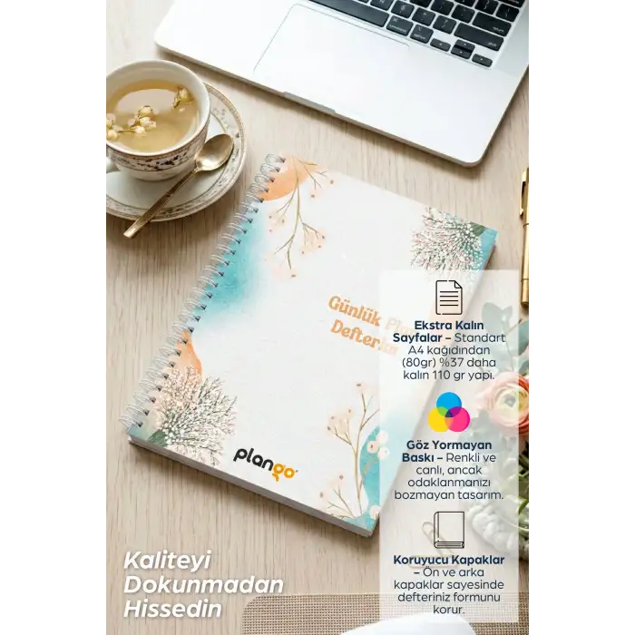 Suluboya Çiçek Spiralli Günlük Planlama Defteri - 100 Sayfa - 17x24 Planlayıcı Defter