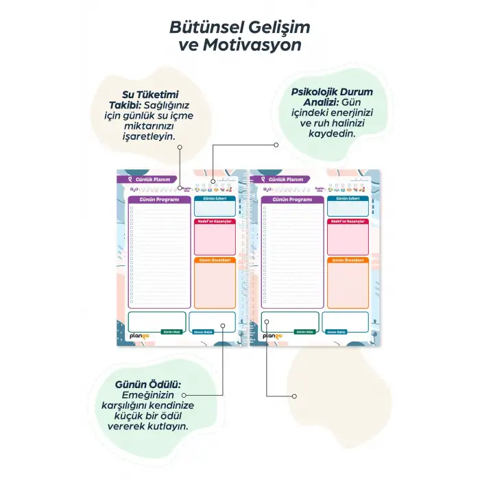 Mavi Kuğu Spiralli Günlük Planlama Defteri - 100 Sayfa - 17x24 Planlayıcı Defter