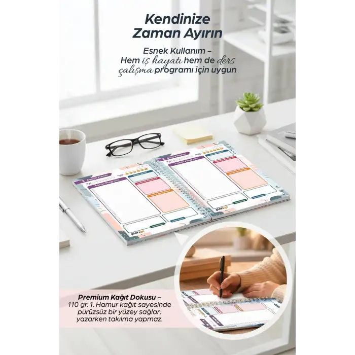 Kadın ve Çiçek Spiralli Günlük Planlama Defteri - 100 Sayfa - 17x24 Planlayıcı Defter