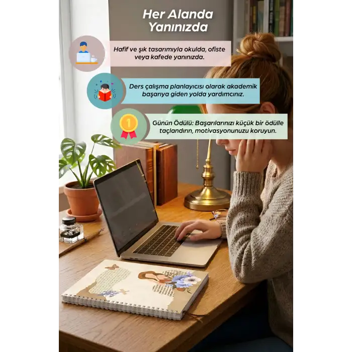 Kadın ve Çiçek Spiralli Günlük Planlama Defteri - 100 Sayfa - 17x24 Planlayıcı Defter